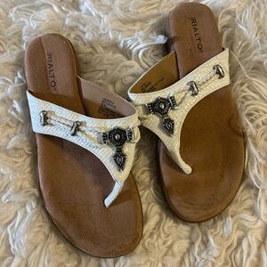 Rialto White Braided Toe-Post Sandals with Silver Accents